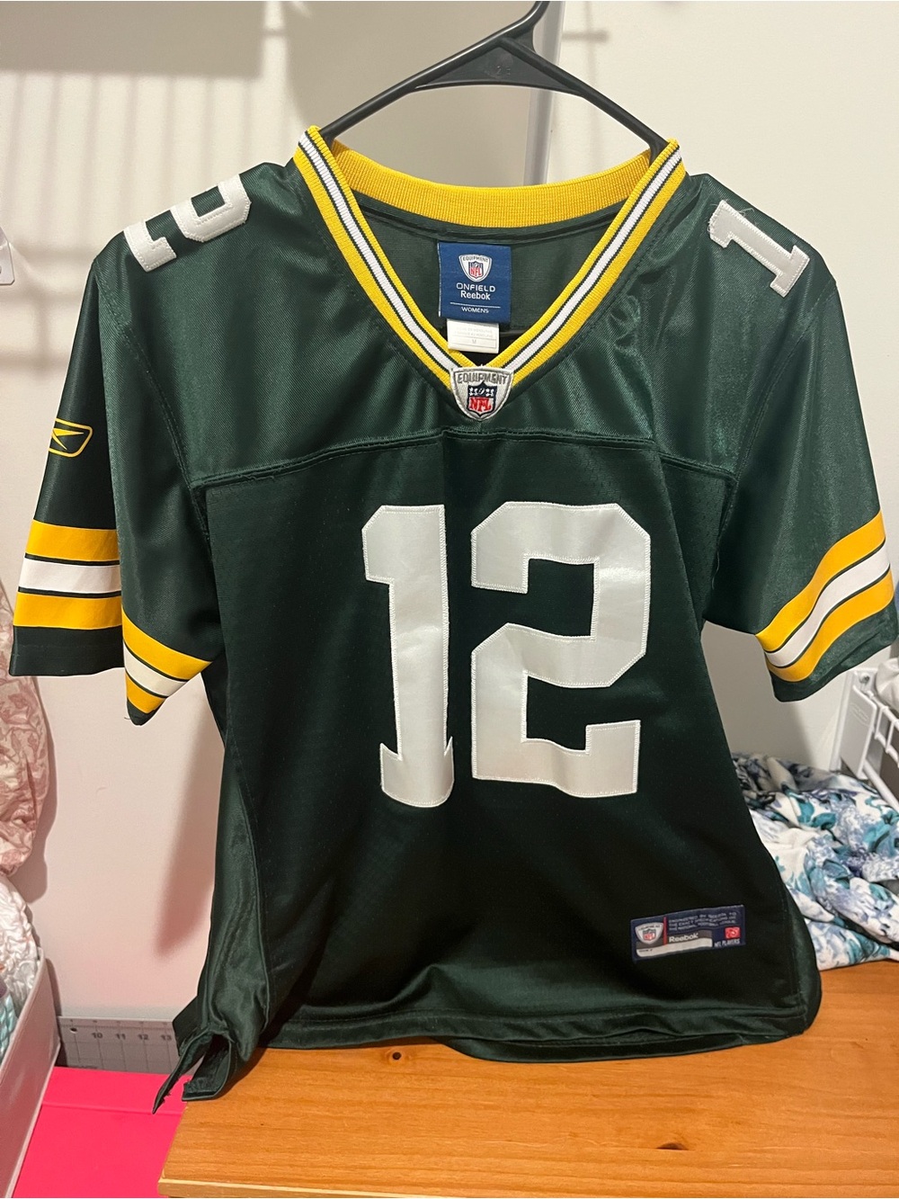 Reebok Green & Yellow V-Neck Football Jersey #12